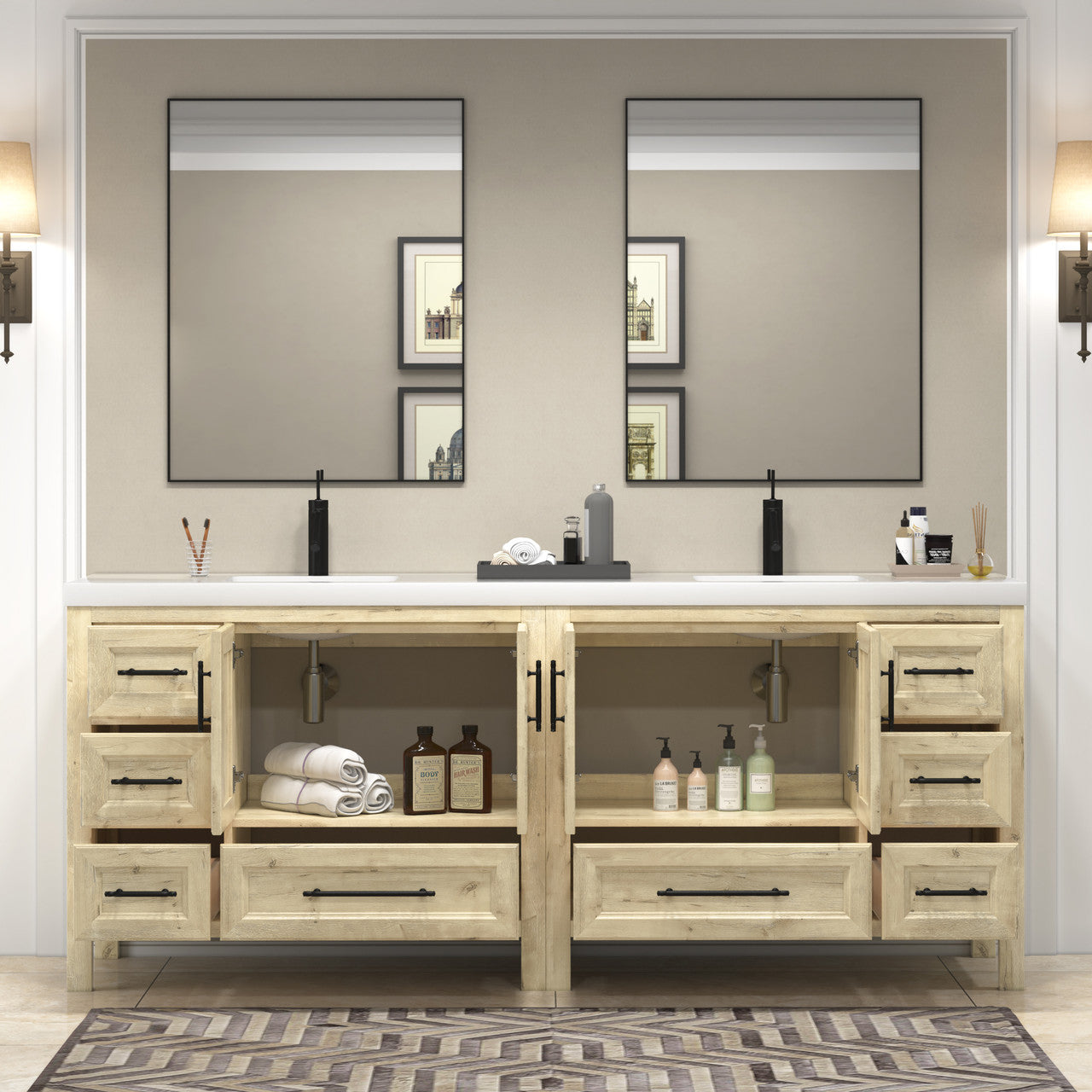 VIV 84" Solid Wood Freestanding Bathroom Vanity with Reinforced Double Acrylic Sink VIV SKU: VIV84D