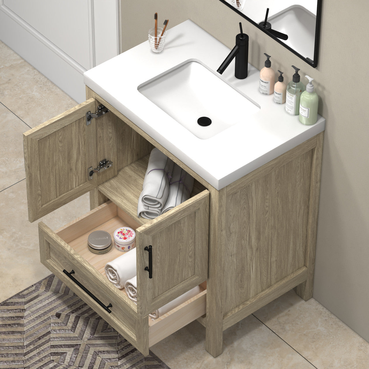 VIV 30" Solid Wood Freestanding Bathroom Vanity with Reinforced Acrylic Sink VIV SKU: VIV30