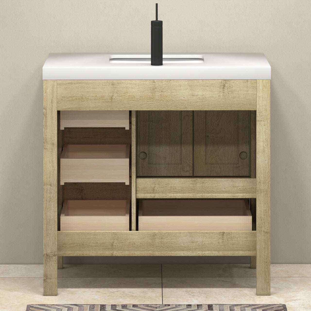 VIV 36" Solid Wood Freestanding Bathroom Vanity with Reinforced Acrylic Sink (Right) VIV SKU: VIV36R-HG