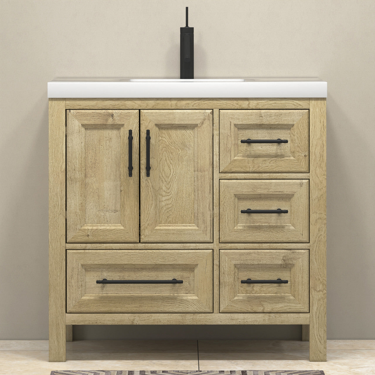 VIV 36" Solid Wood Freestanding Bathroom Vanity with Reinforced Acrylic Sink (Right) VIV SKU: VIV36R-HG