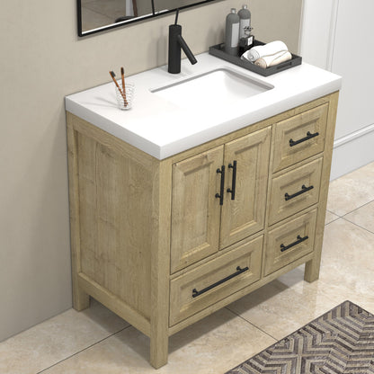 VIV 36" Solid Wood Freestanding Bathroom Vanity with Reinforced Acrylic Sink (Right) VIV SKU: VIV36R-HG