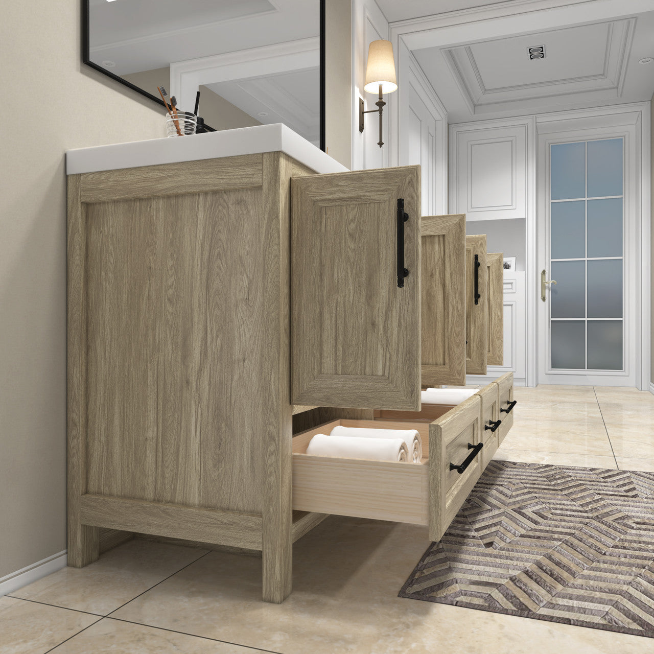 VIV 60" Solid Wood Freestanding Bathroom Vanity with Reinforced Double Acrylic Sink VIV SKU: VIV60D