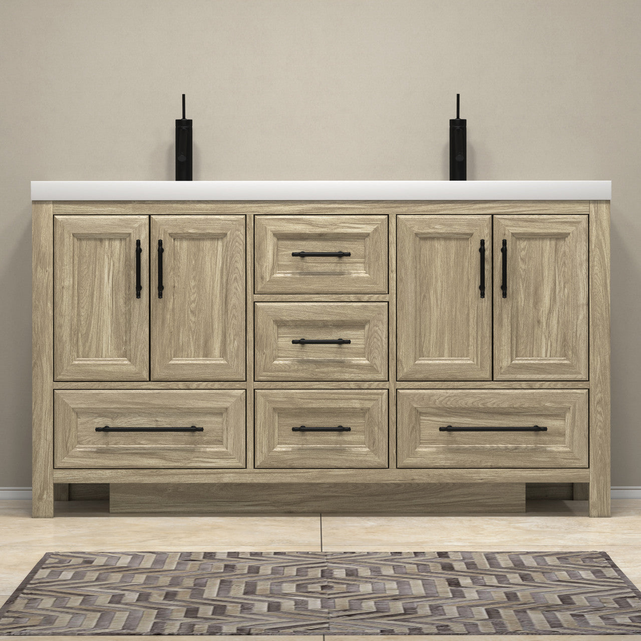 VIV 60" Solid Wood Freestanding Bathroom Vanity with Reinforced Double Acrylic Sink VIV SKU: VIV60D