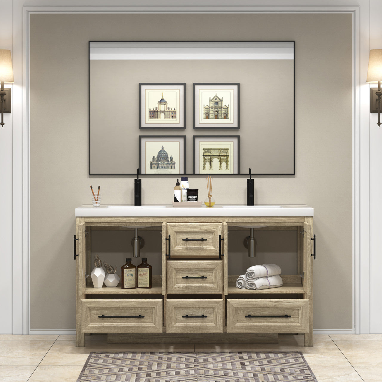 VIV 60" Solid Wood Freestanding Bathroom Vanity with Reinforced Double Acrylic Sink VIV SKU: VIV60D