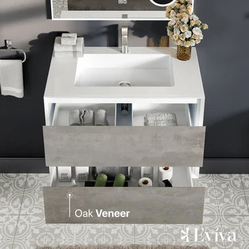 Vienna 36"W x 19"D Concrete Gray Wall Mount Bathroom Vanity with White Acrylic Countertop and Integrated Sink EVVN777-36CGR-WH