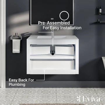 Vienna 36"W x 19"D Concrete Gray Wall Mount Bathroom Vanity with White Acrylic Countertop and Integrated Sink EVVN777-36CGR-WH