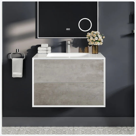 Vienna 36"W x 19"D Concrete Gray Wall Mount Bathroom Vanity with White Acrylic Countertop and Integrated Sink EVVN777-36CGR-WH