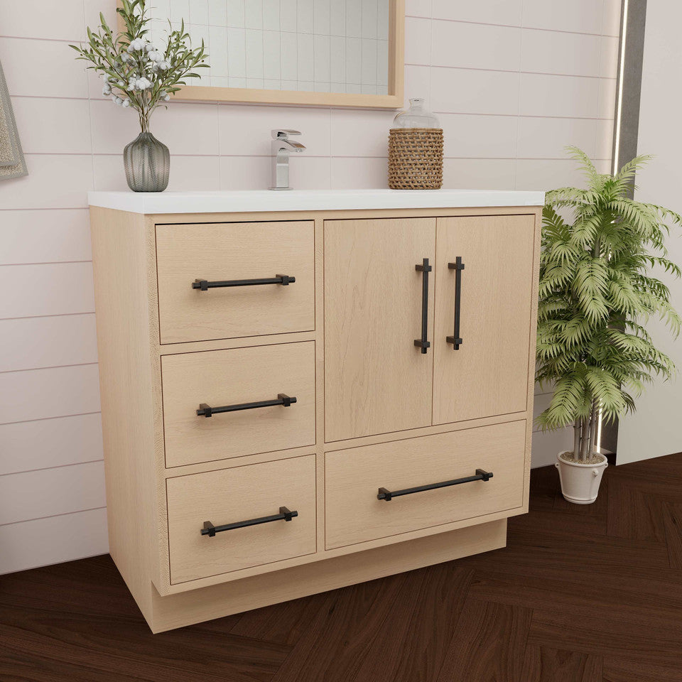 Victoria 36" Freestanding Vanity with Reinforced Acrylic Sink (LEFT DRAWER) Victoria SKU: Victoria 36LFS