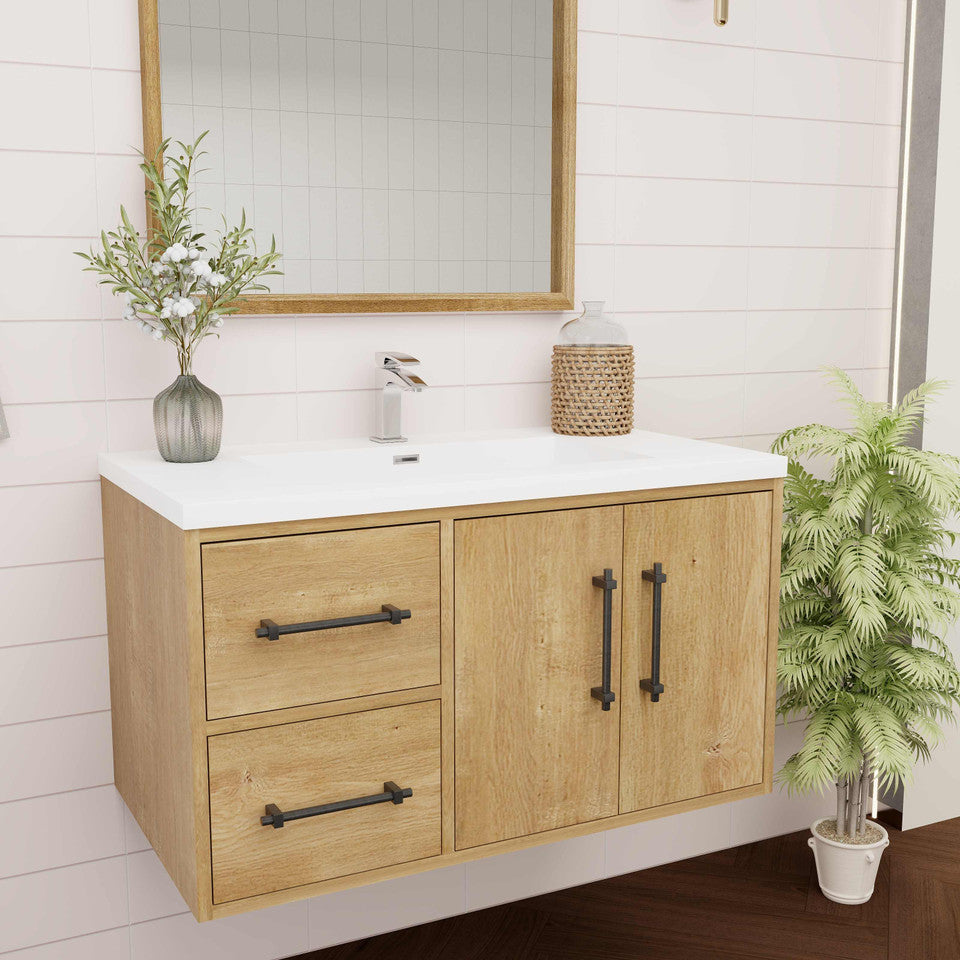 Victoria 36" Wall-Mount Vanity with Reinforced Acrylic Sink (LEFT DRAWER) Victoria SKU: Victoria 36LWH