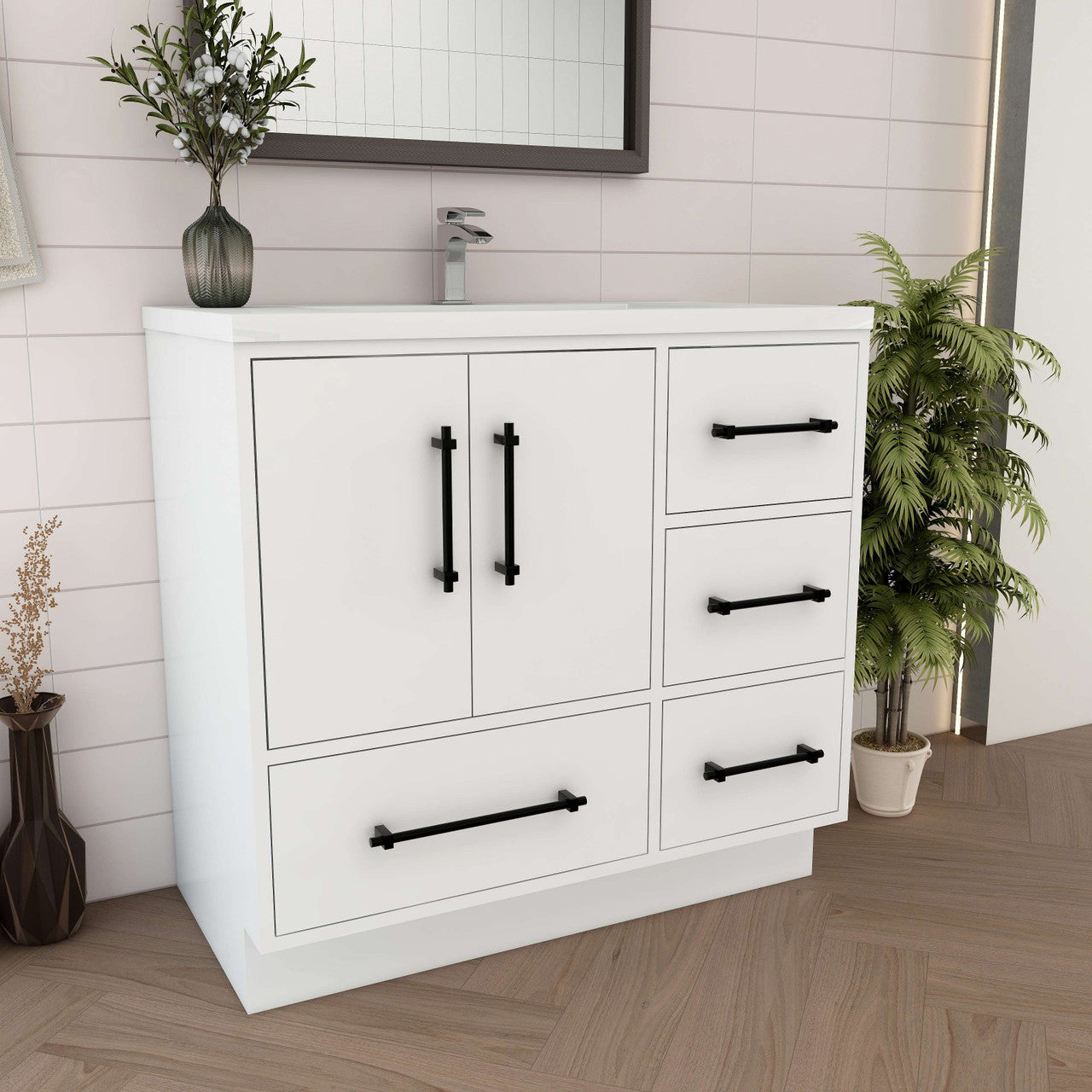 Victoria 36" Freestanding Vanity with Reinforced Acrylic Sink (RIGHT DRAWER) Victoria SKU: Victoria 36RFS-GW