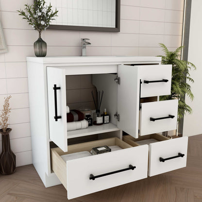 Victoria 36" Freestanding Vanity with Reinforced Acrylic Sink (RIGHT DRAWER) Victoria SKU: Victoria 36RFS-GW