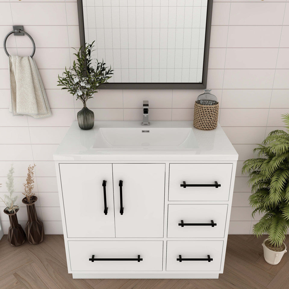 Victoria 36" Freestanding Vanity with Reinforced Acrylic Sink (RIGHT DRAWER) Victoria SKU: Victoria 36RFS-GW