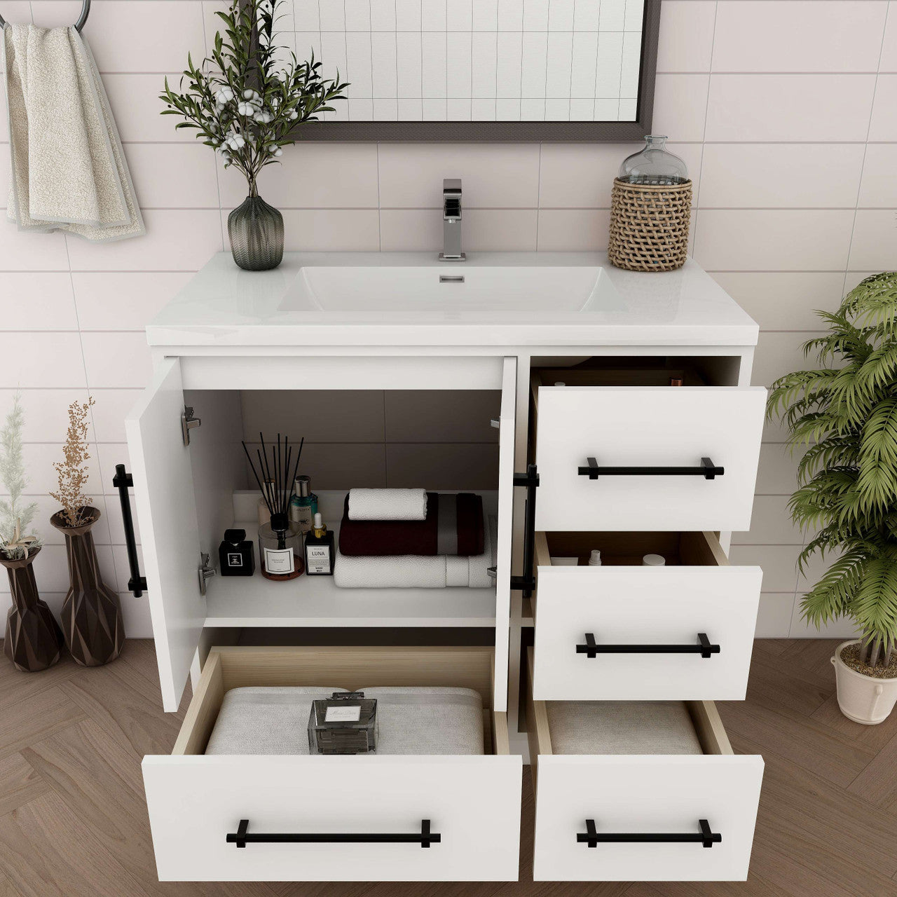 Victoria 36" Freestanding Vanity with Reinforced Acrylic Sink (RIGHT DRAWER) Victoria SKU: Victoria 36RFS-GW