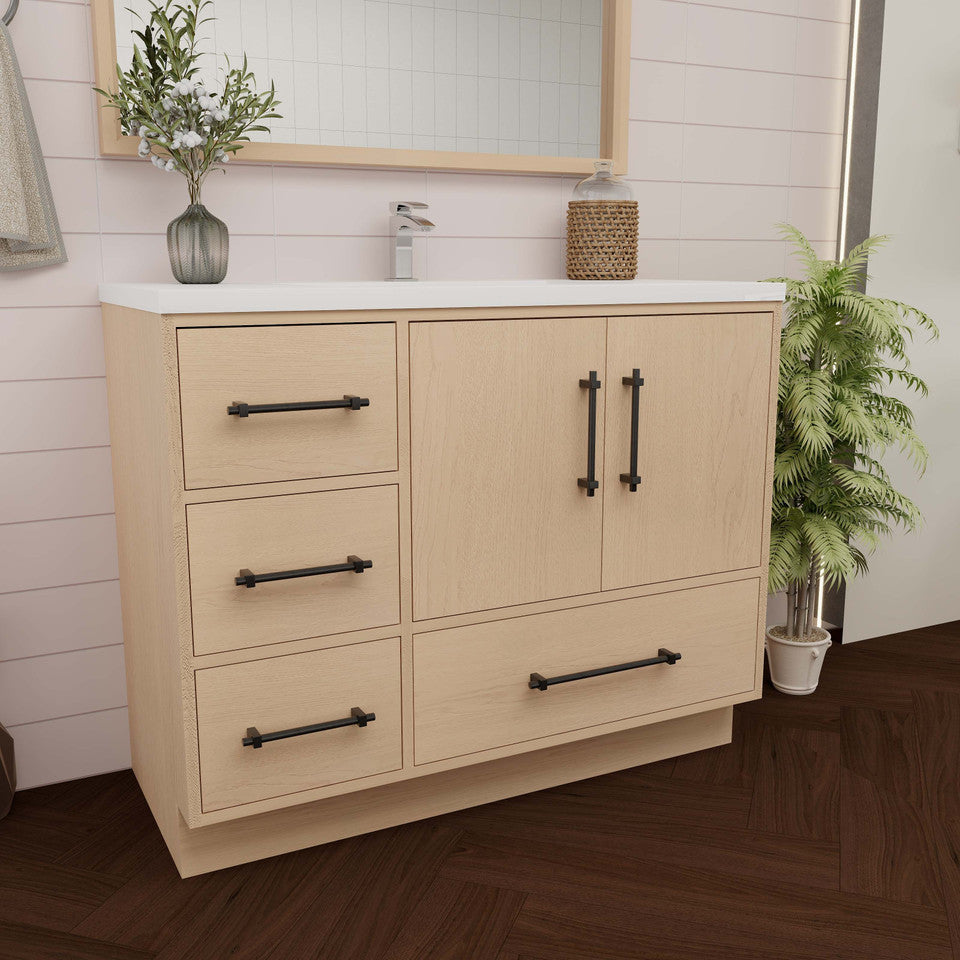 Victoria 42" Freestanding Vanity with Reinforced Acrylic Sink (LEFT DRAWER) Victoria SKU: Victoria 42LFS