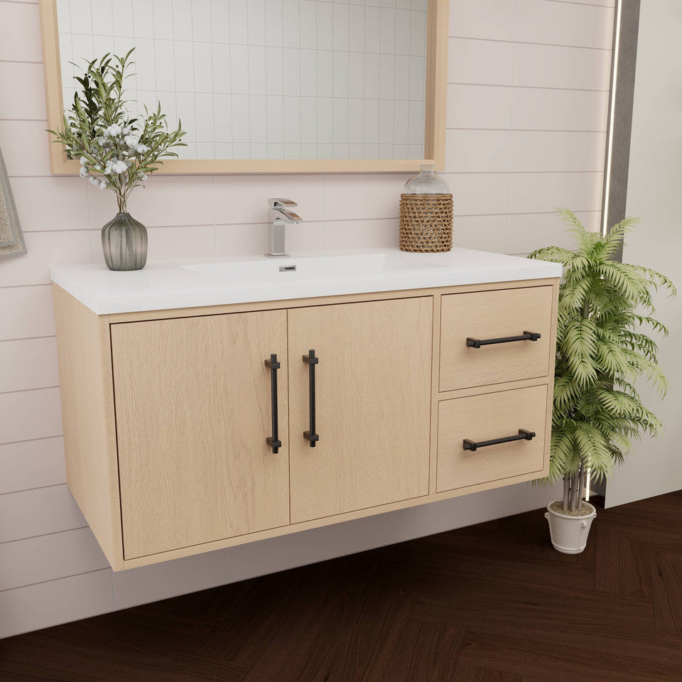 Victoria 42" Wall-Mount Vanity with Reinforced Acrylic Sink (RIGHT DRAWER) Victoria SKU: Victoria 42RWH