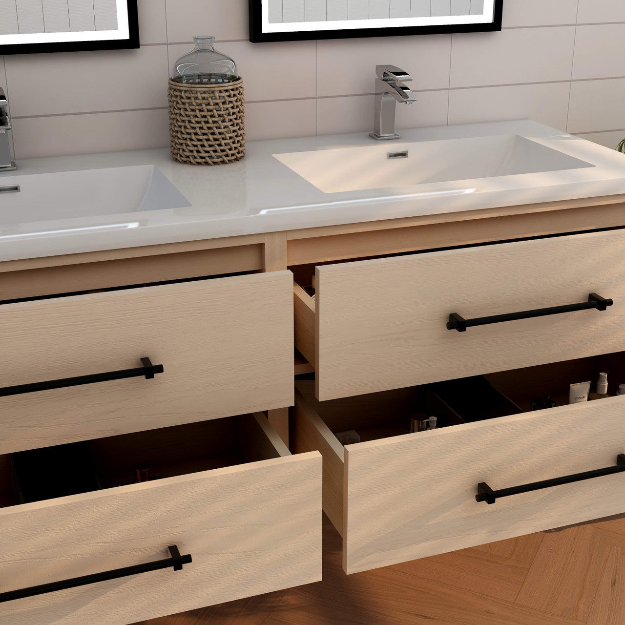 Victoria 30+30" Wall-Mount Vanity with Reinforced DOUBLE Acrylic Sink Victoria SKU: Victoria 60DDWH