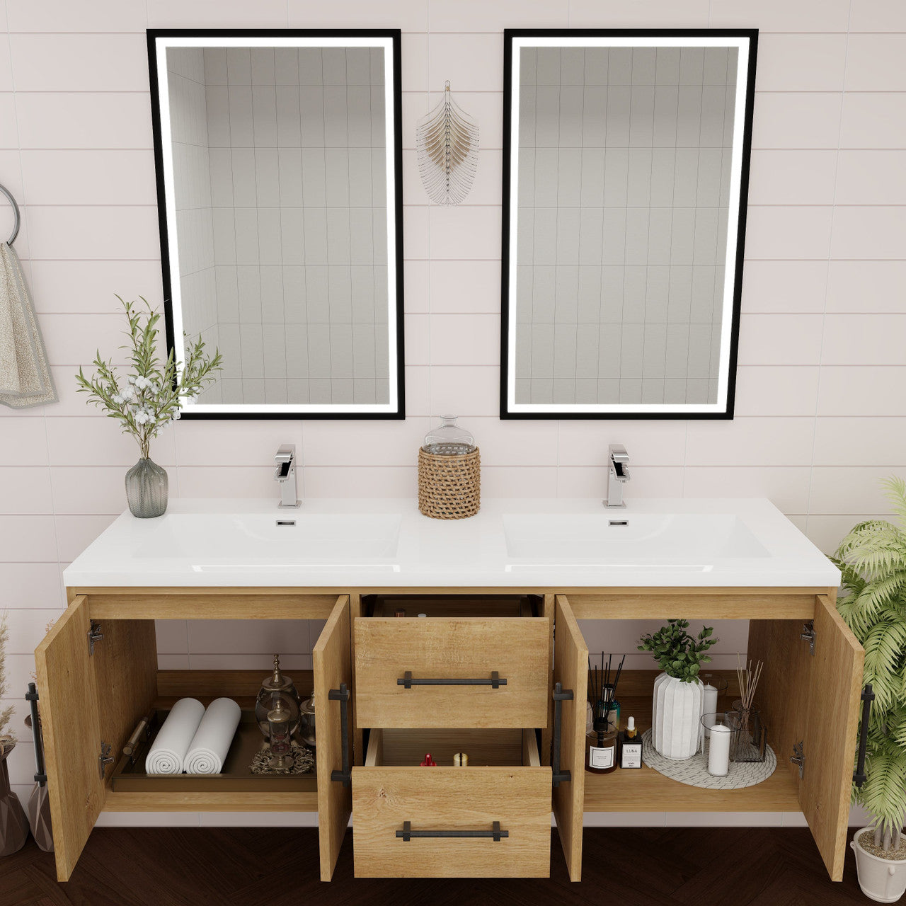 Victoria 60" Wall-Mount Vanity with Reinforced Acrylic DOUBLE Sink Victoria SKU: Victoria 60DWH-RRO