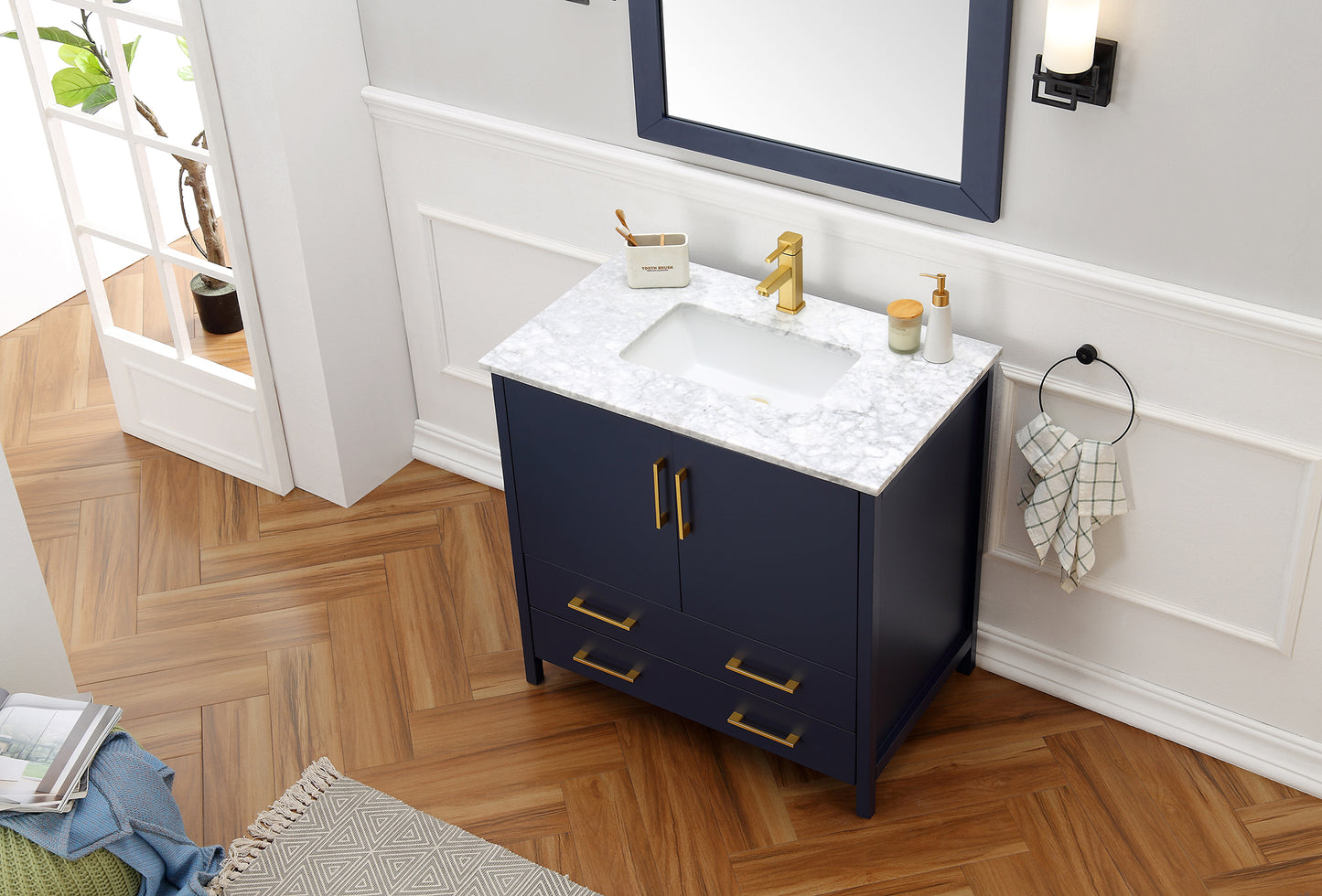 LEGION FURNITURE 36" BLUE SOLID WOOD SINK VANITY WITH MIRROR