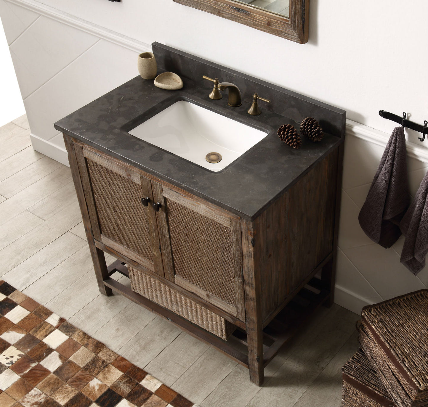 LEGION FURNITURE 36" SOLID WOOD SINK VANITY WITH MOON STONE TOP-NO FAUCET