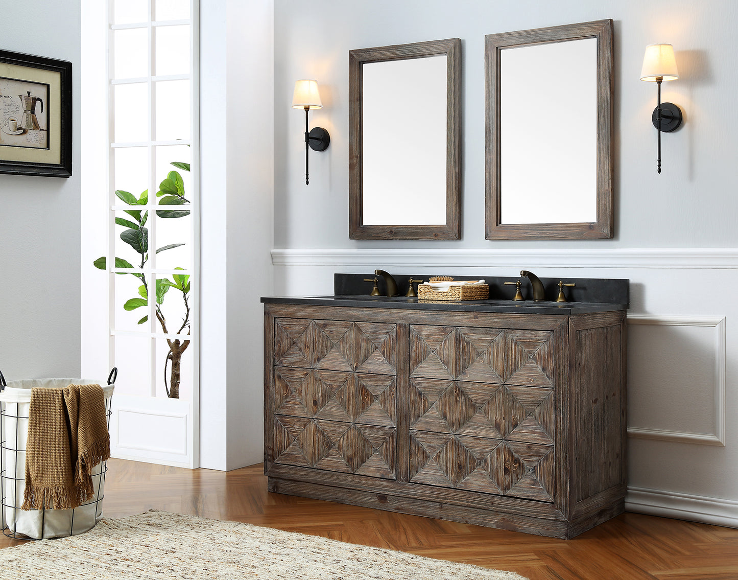 LEGION FURNITURE 60" WOOD SINK VANITY WITH MARBLE TOP -NO FAUCET