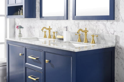 LEGION FURNITURE 54" BLUE FINISH DOUBLE SINK VANITY CABINET WITH CARRARA WHITE TOP