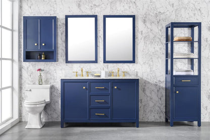 LEGION FURNITURE 54" BLUE FINISH DOUBLE SINK VANITY CABINET WITH CARRARA WHITE TOP