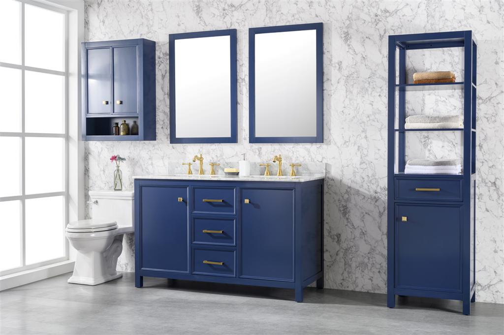 LEGION FURNITURE 54" BLUE FINISH DOUBLE SINK VANITY CABINET WITH CARRARA WHITE TOP