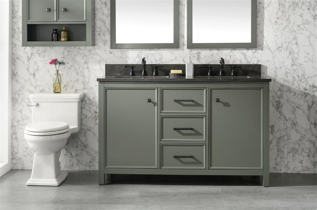 LEGION FURNITURE 54" PEWTER GREEN FINISH DOUBLE SINK VANITY CABINET WITH BLUE LIME STONE TOP