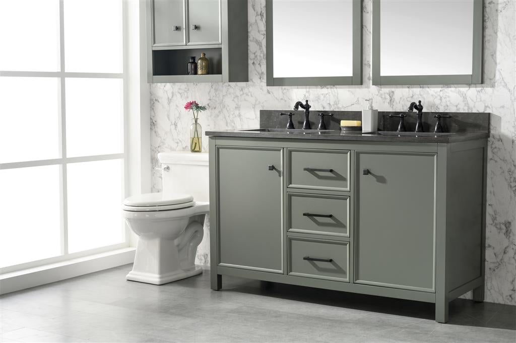 LEGION FURNITURE 54" PEWTER GREEN FINISH DOUBLE SINK VANITY CABINET WITH BLUE LIME STONE TOP