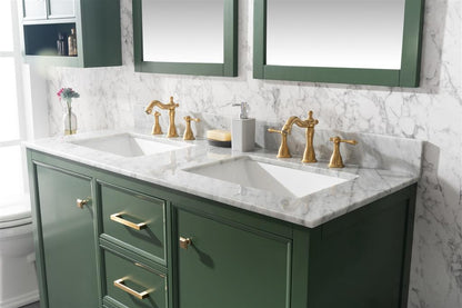 LEGION FURNITURE 54" VOGUE GREEN FINISH DOUBLE SINK VANITY CABINET WITH CARRARA WHITE TOP