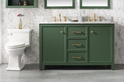 LEGION FURNITURE 54" VOGUE GREEN FINISH DOUBLE SINK VANITY CABINET WITH CARRARA WHITE TOP