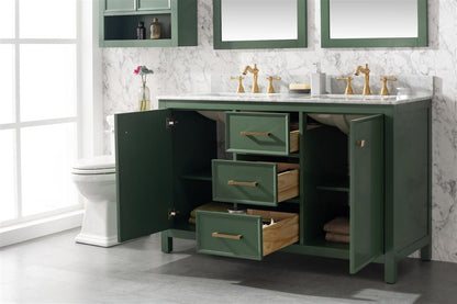 LEGION FURNITURE 54" VOGUE GREEN FINISH DOUBLE SINK VANITY CABINET WITH CARRARA WHITE TOP