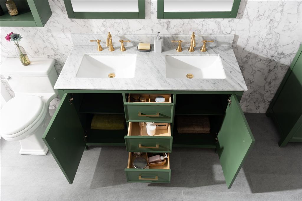 LEGION FURNITURE 54" VOGUE GREEN FINISH DOUBLE SINK VANITY CABINET WITH CARRARA WHITE TOP