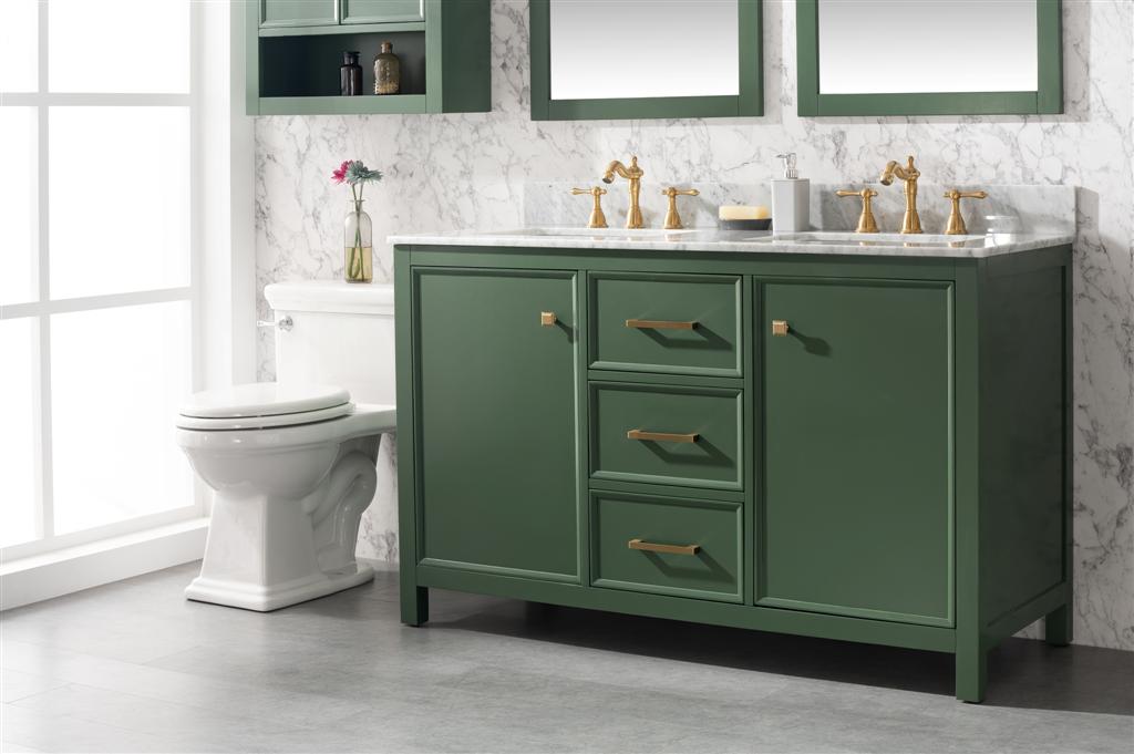 LEGION FURNITURE 54" VOGUE GREEN FINISH DOUBLE SINK VANITY CABINET WITH CARRARA WHITE TOP