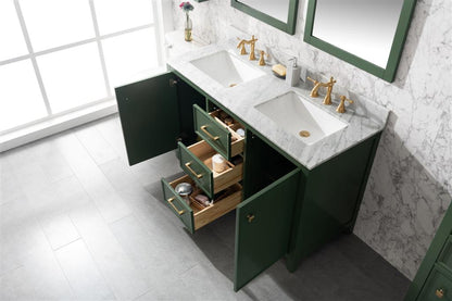 LEGION FURNITURE 54" VOGUE GREEN FINISH DOUBLE SINK VANITY CABINET WITH CARRARA WHITE TOP