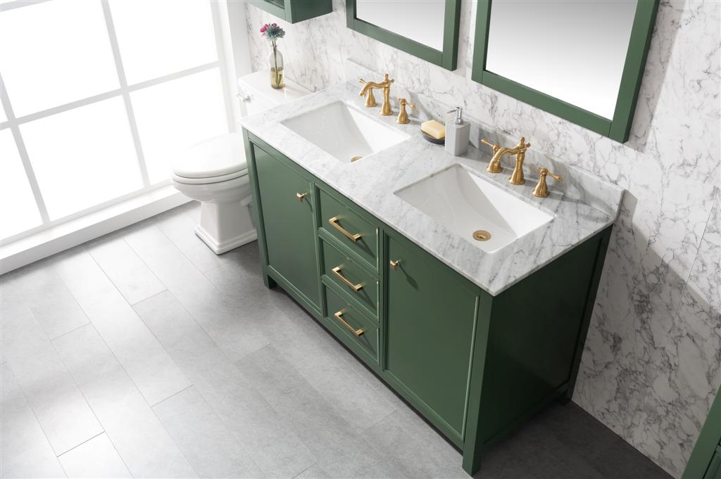 LEGION FURNITURE 54" VOGUE GREEN FINISH DOUBLE SINK VANITY CABINET WITH CARRARA WHITE TOP