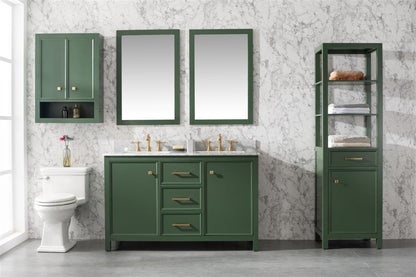 LEGION FURNITURE 54" VOGUE GREEN FINISH DOUBLE SINK VANITY CABINET WITH CARRARA WHITE TOP