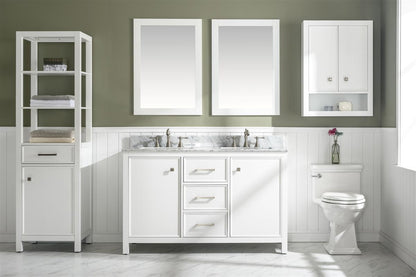 LEGION FURNITURE 54" WHITE FINISH DOUBLE SINK VANITY CABINET WITH CARRARA WHITE TOP