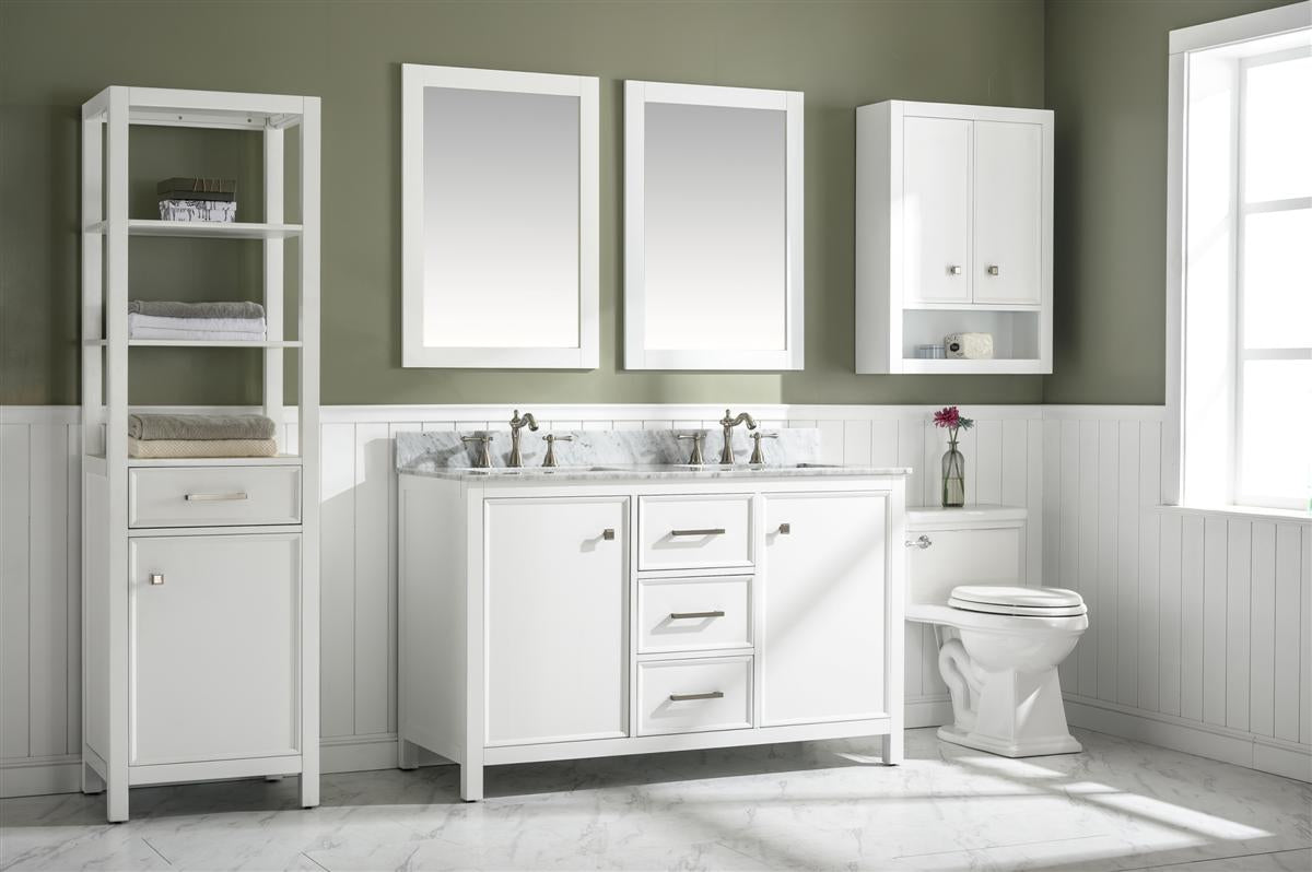 LEGION FURNITURE 54" WHITE FINISH DOUBLE SINK VANITY CABINET WITH CARRARA WHITE TOP