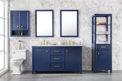 LEGION FURNITURE 60" BLUE FINISH DOUBLE SINK VANITY CABINET WITH CARRARA WHITE TOP