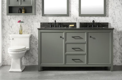 LEGION FURNITURE 60" PEWTER GREEN FINISH DOUBLE SINK VANITY CABINET WITH BLUE LIME STONE TOP