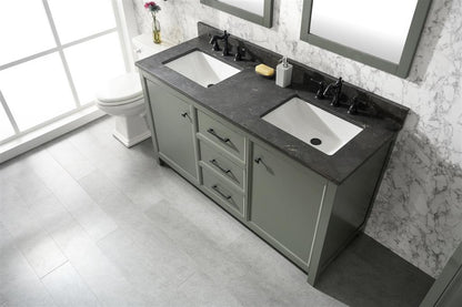 LEGION FURNITURE 60" PEWTER GREEN FINISH DOUBLE SINK VANITY CABINET WITH BLUE LIME STONE TOP