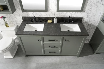 LEGION FURNITURE 60" PEWTER GREEN FINISH DOUBLE SINK VANITY CABINET WITH BLUE LIME STONE TOP