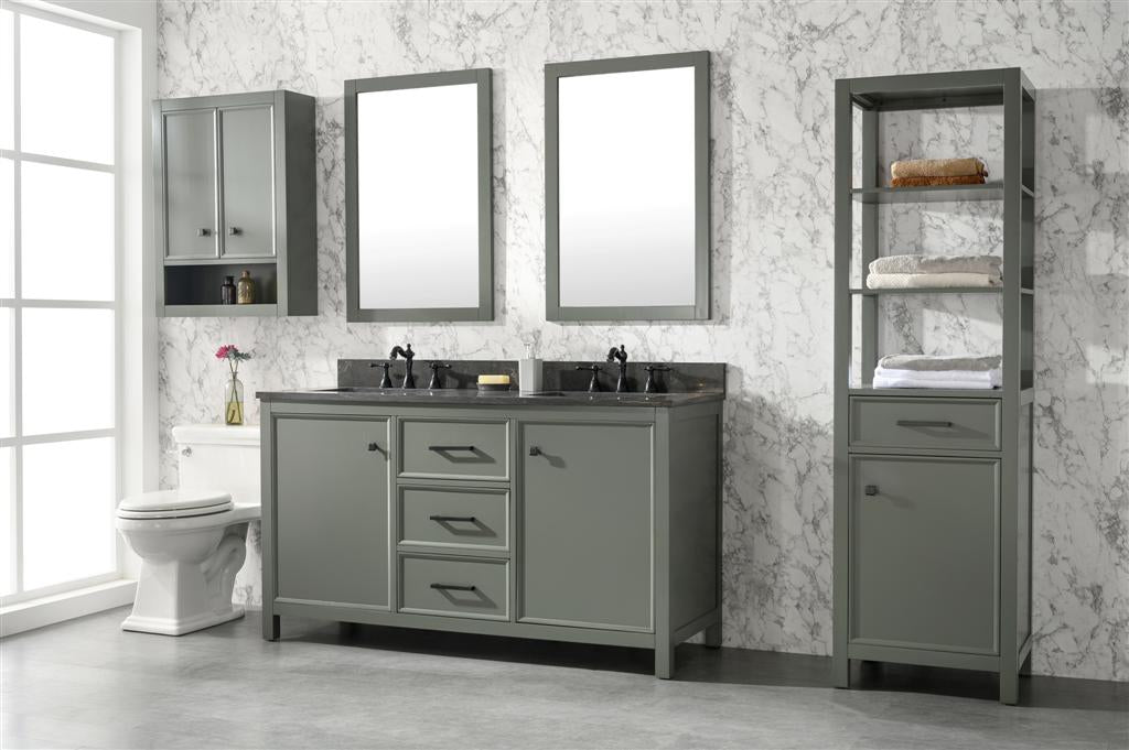 LEGION FURNITURE 60" PEWTER GREEN FINISH DOUBLE SINK VANITY CABINET WITH BLUE LIME STONE TOP