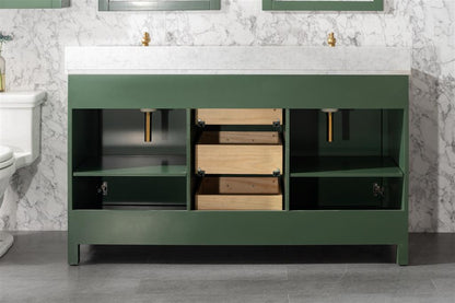 LEGION FURNITURE 60" VOGUE GREEN FINISH DOUBLE SINK VANITY CABINET WITH CARRARA WHITE TOP