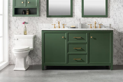 LEGION FURNITURE 60" VOGUE GREEN FINISH DOUBLE SINK VANITY CABINET WITH CARRARA WHITE TOP