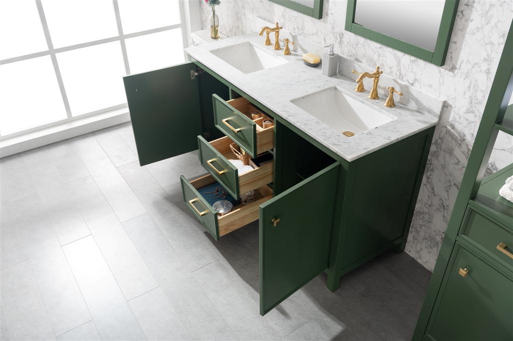 LEGION FURNITURE 60" VOGUE GREEN FINISH DOUBLE SINK VANITY CABINET WITH CARRARA WHITE TOP