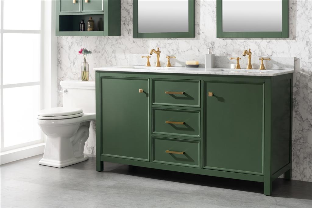 LEGION FURNITURE 60" VOGUE GREEN FINISH DOUBLE SINK VANITY CABINET WITH CARRARA WHITE TOP