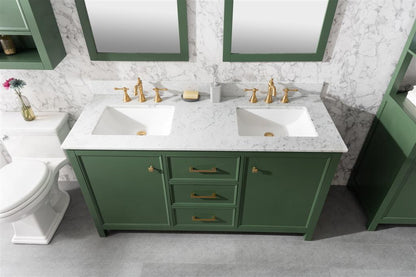 LEGION FURNITURE 60" VOGUE GREEN FINISH DOUBLE SINK VANITY CABINET WITH CARRARA WHITE TOP