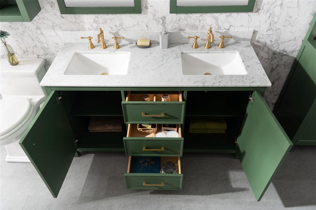 LEGION FURNITURE 60" VOGUE GREEN FINISH DOUBLE SINK VANITY CABINET WITH CARRARA WHITE TOP